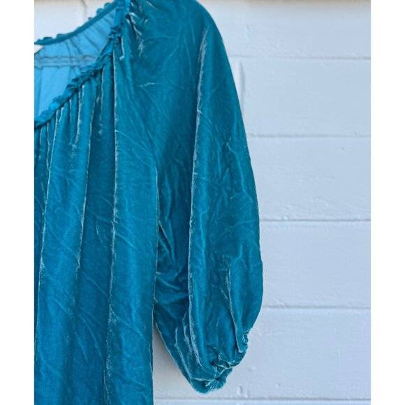 Sundance Teal Velvet Boho Peasant Blouse | Rayon Silk Blend | Size Small - Picture 6 of 8
